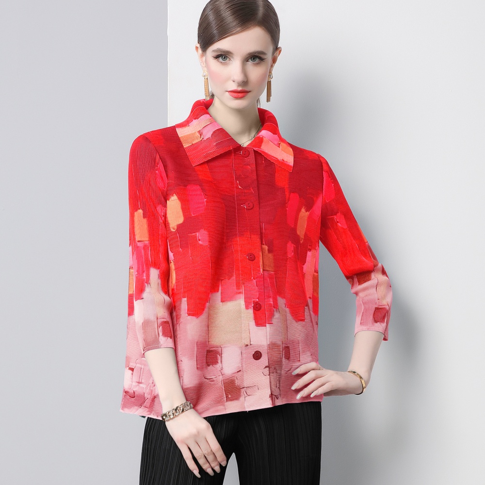 Lapel printing cardigan slim spring and autumn tops