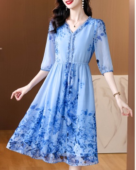 Floral silk dress romantic temperament long dress