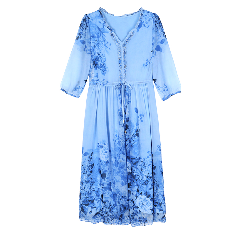 Floral silk dress romantic temperament long dress