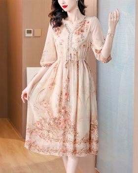 Retro real silk long dress silk luxurious dress