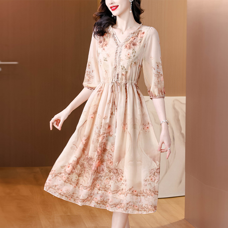 Retro real silk long dress silk luxurious dress