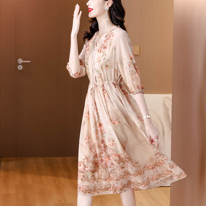 Retro real silk long dress silk luxurious dress