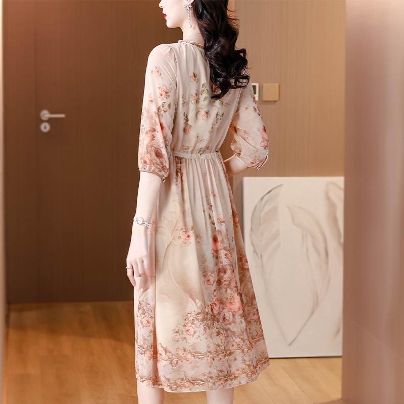 Retro real silk long dress silk luxurious dress