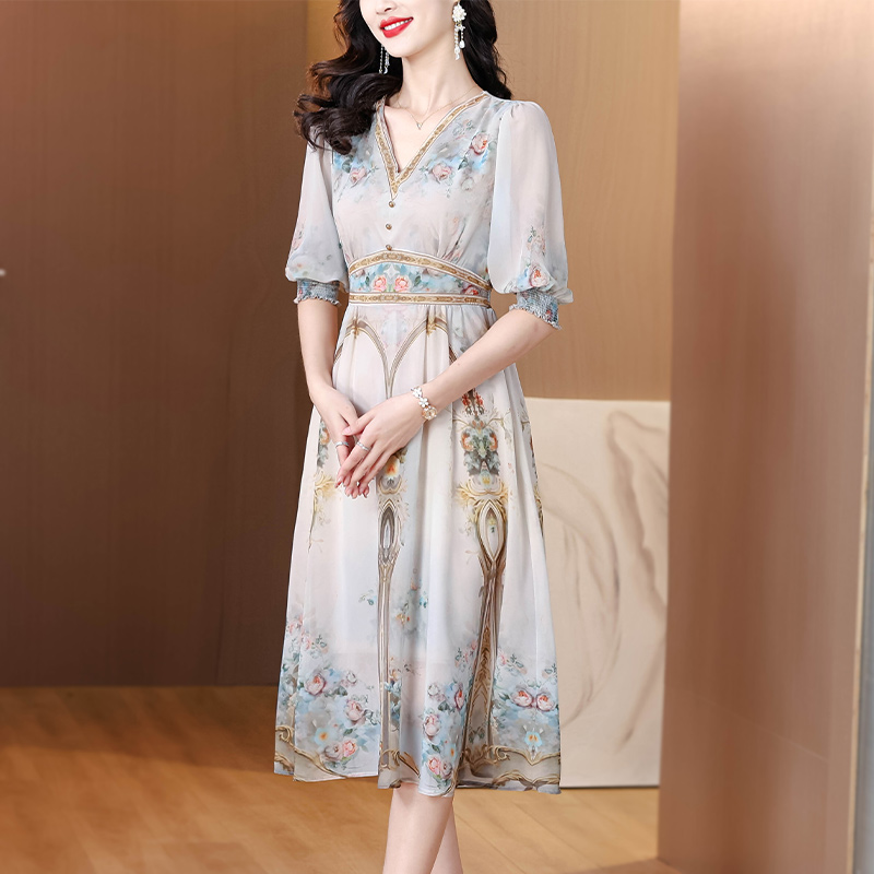 Temperament fashion real silk ladies dress