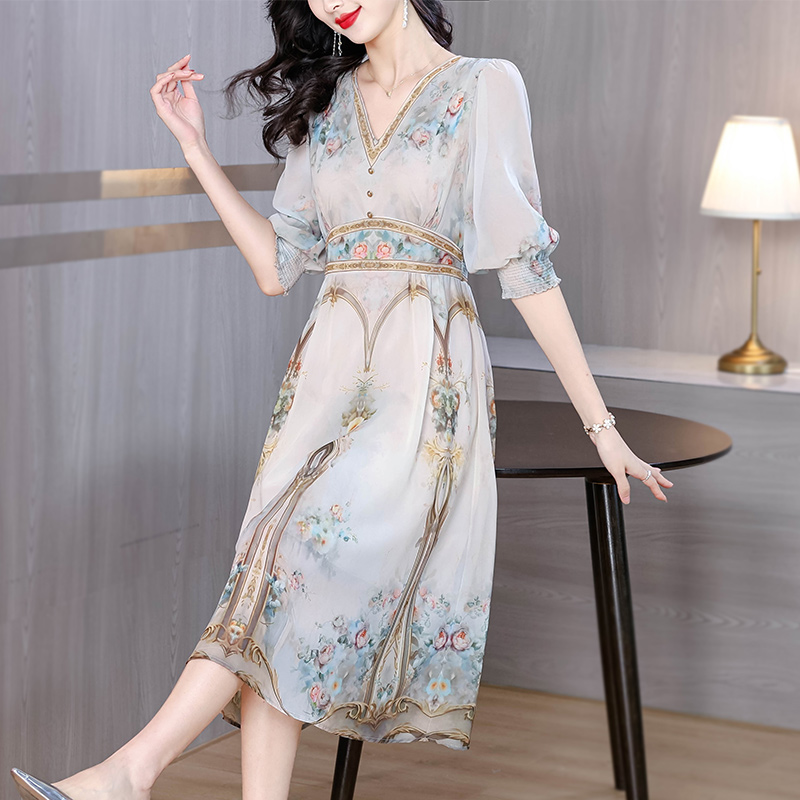 Temperament fashion real silk ladies dress