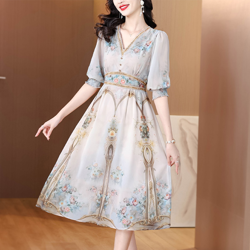 Temperament fashion real silk ladies dress