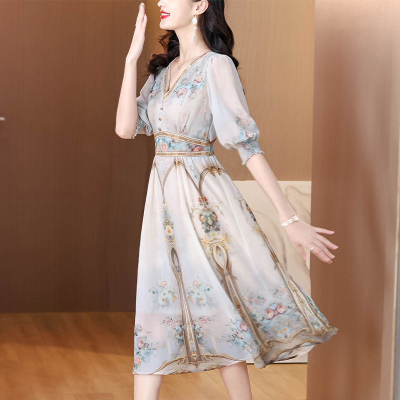 Temperament fashion real silk ladies dress