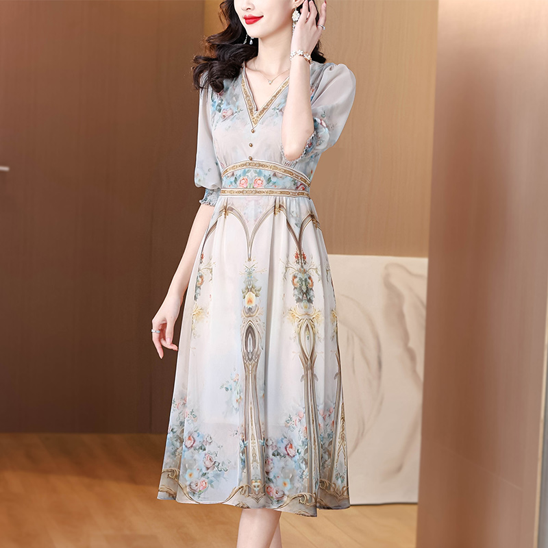 Temperament fashion real silk ladies dress