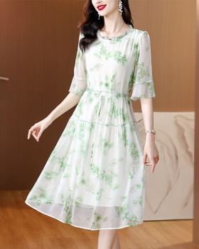 Summer loose silk long dress printing large yard dress