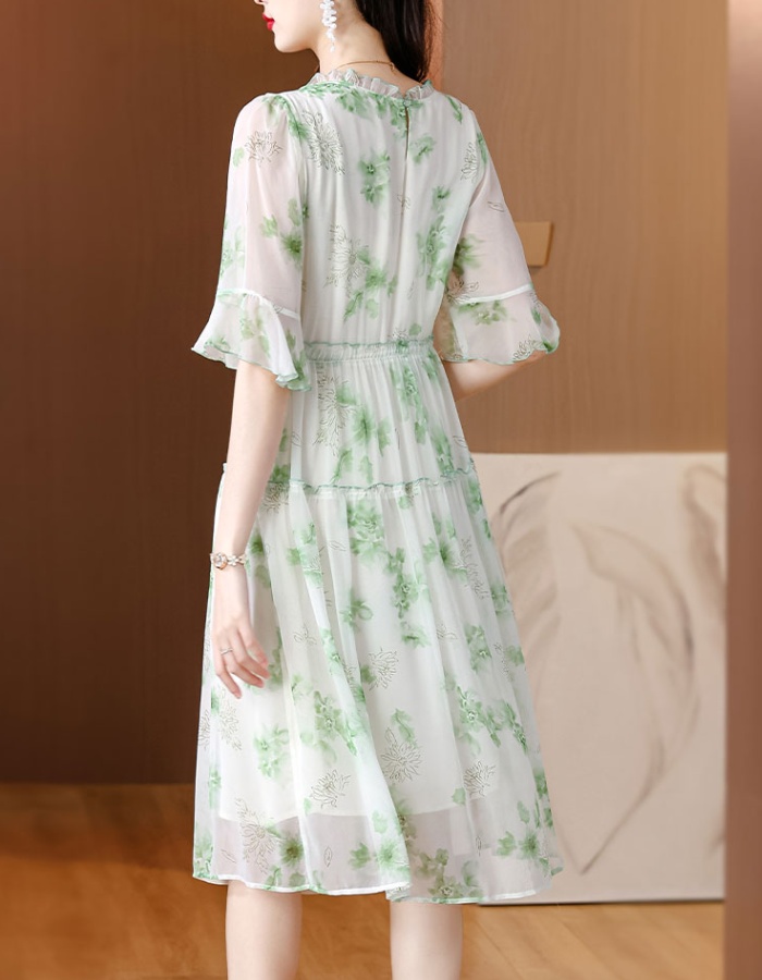 Summer loose silk long dress printing large yard dress