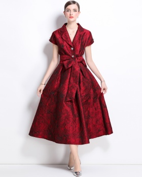 Big long hem ladies formal dress jacquard long dress