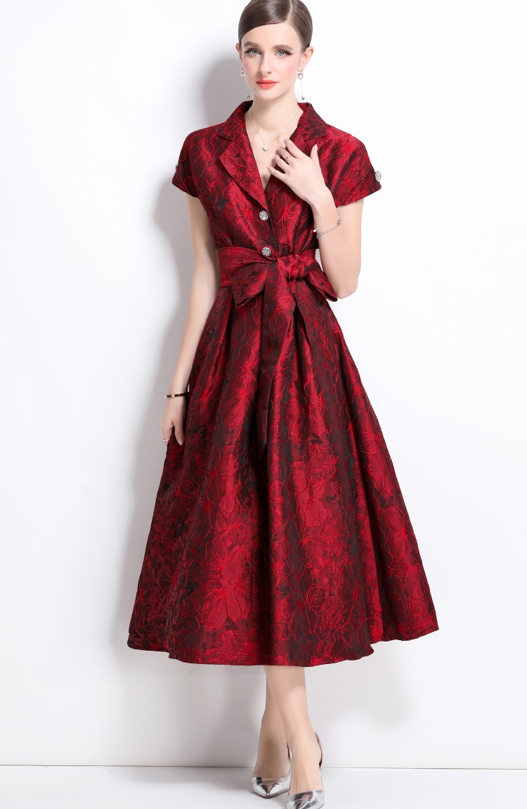 Big long hem ladies formal dress jacquard long dress