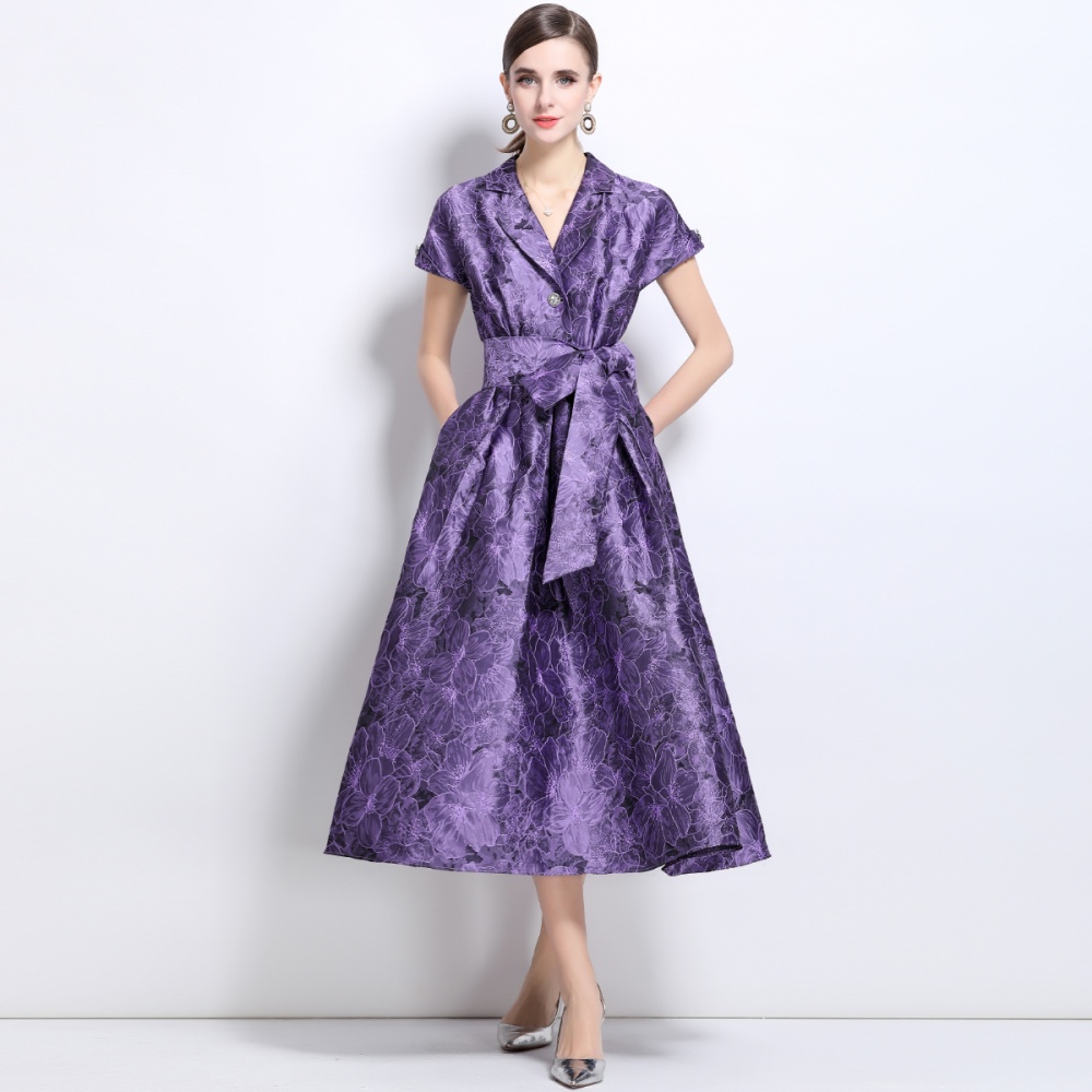 Big long hem elegant dress jacquard long dress