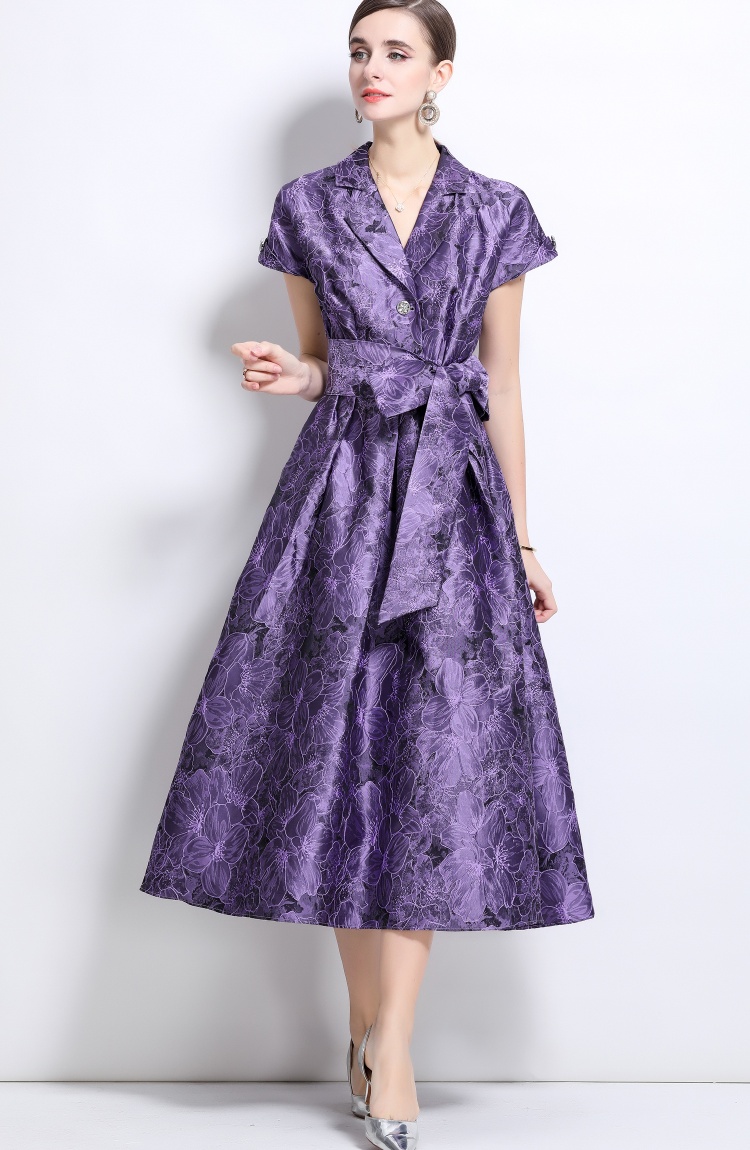 Big long hem elegant dress jacquard long dress