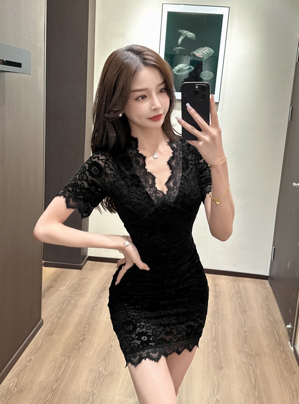 Splice fold package hip ladies lace nightclub dress