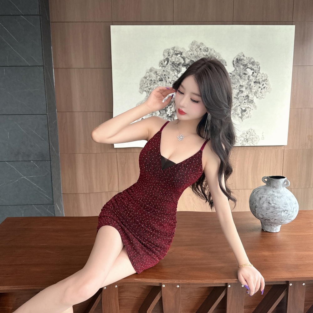 Tight rhinestone sexy sling package hip dress