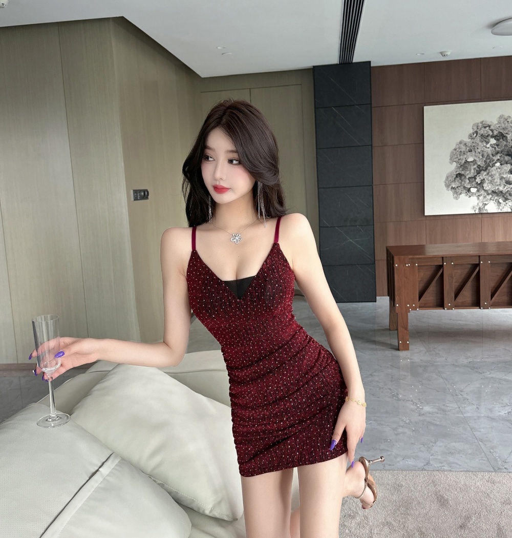 Tight rhinestone sexy sling package hip dress