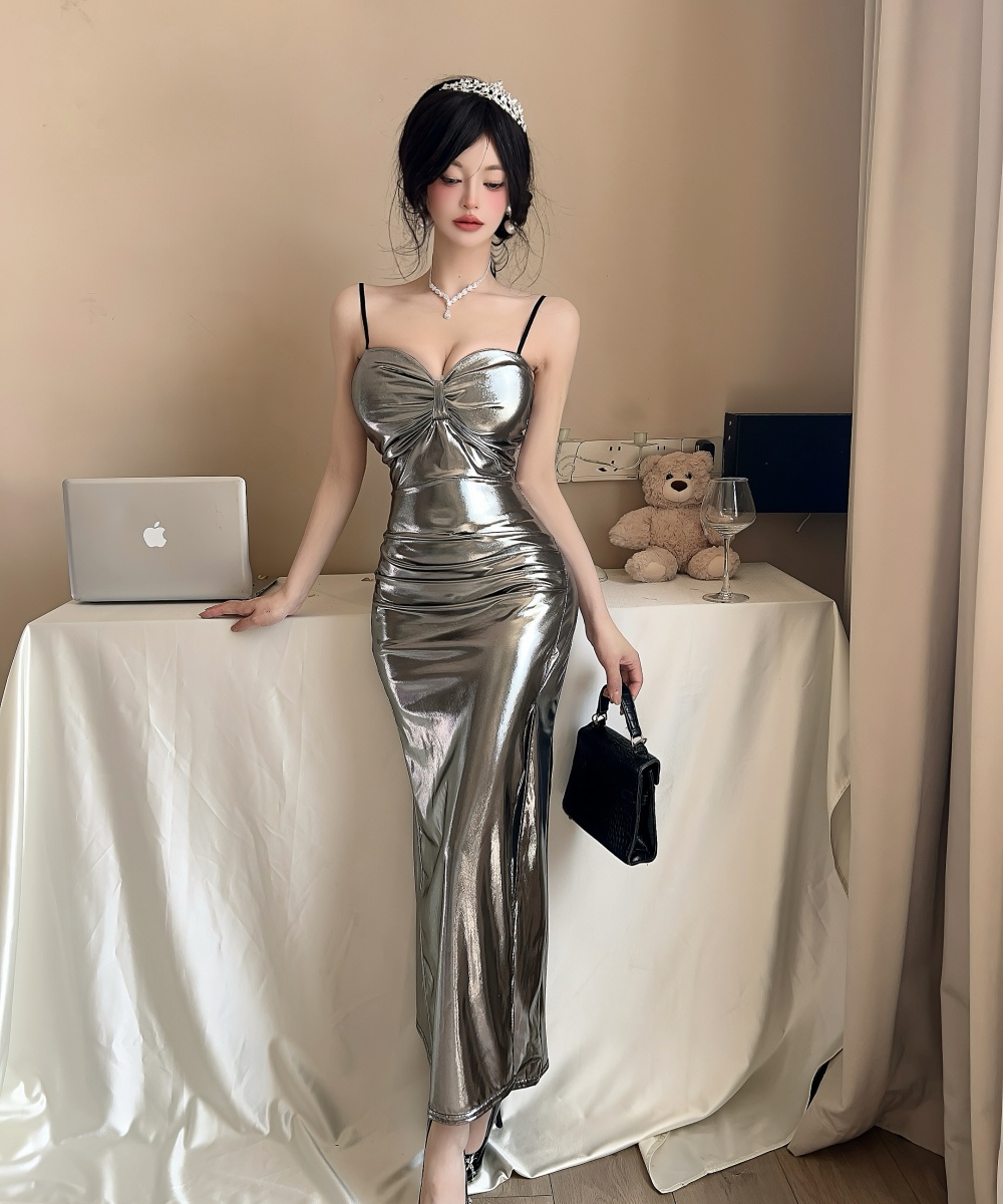 Spicegirl halter dress glossy enticement long dress for women