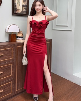 Wrapped chest sexy split ladies low-cut temperament dress