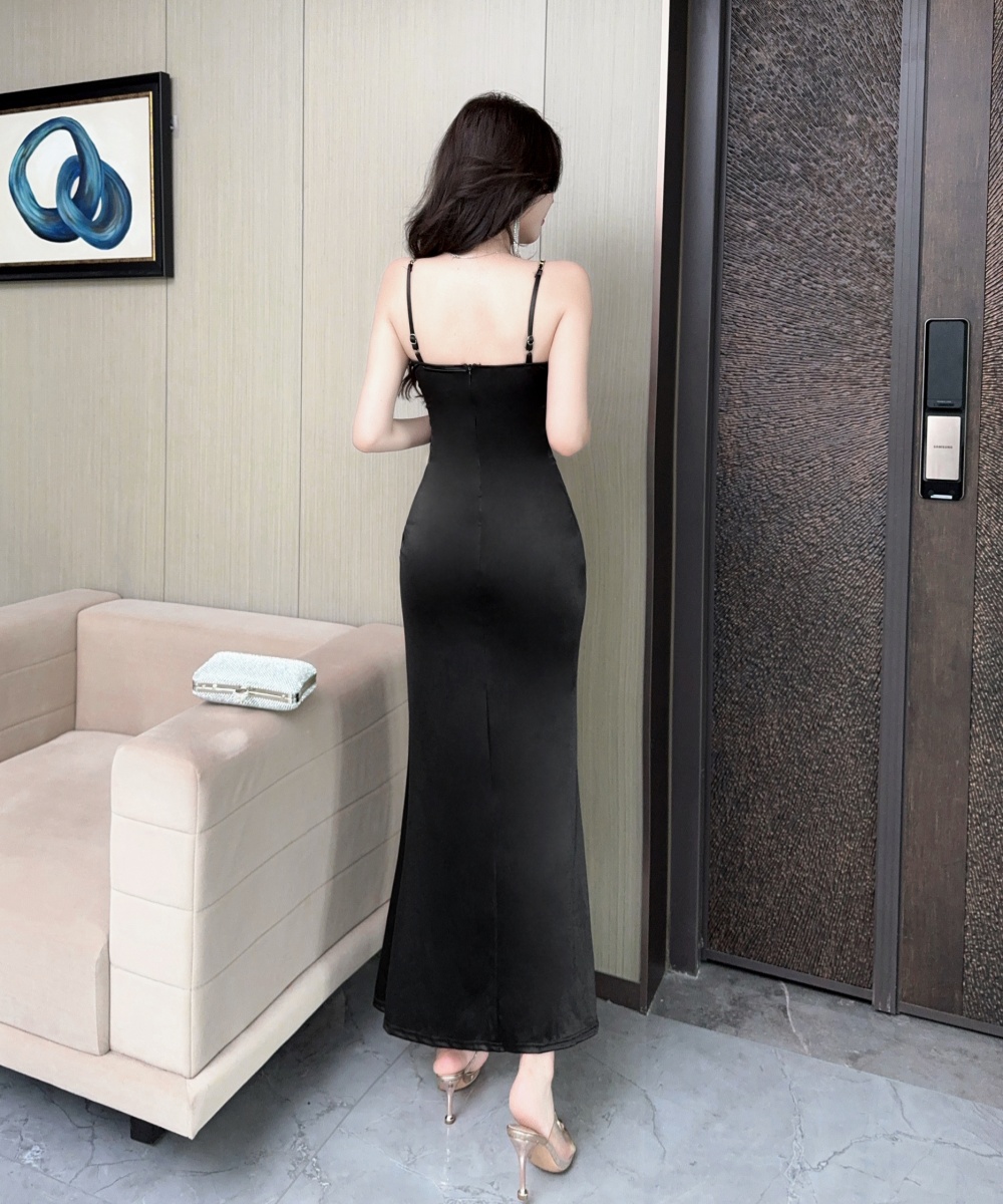 Sling slit leopard long sexy bottoming dress