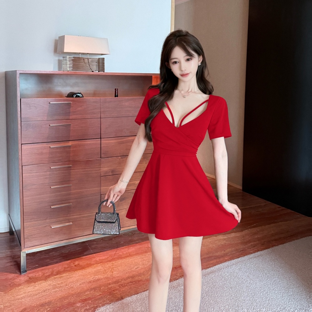 Slim square collar sexy temperament dress