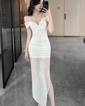 Slim sling gauze package hip sexy all-match long dress