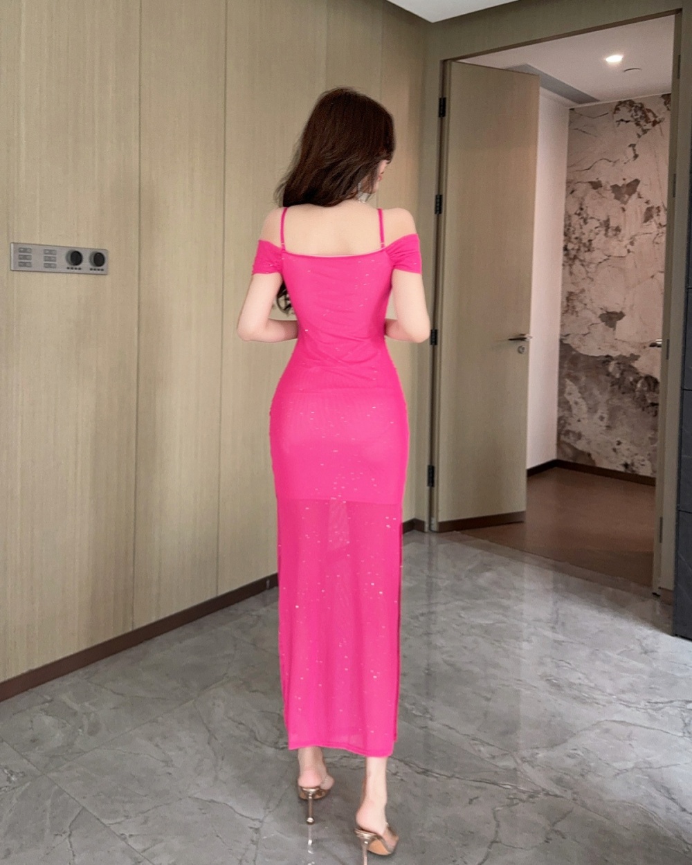 Slim sling gauze package hip sexy all-match long dress