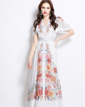 Long spring and summer short sleeve retro dress