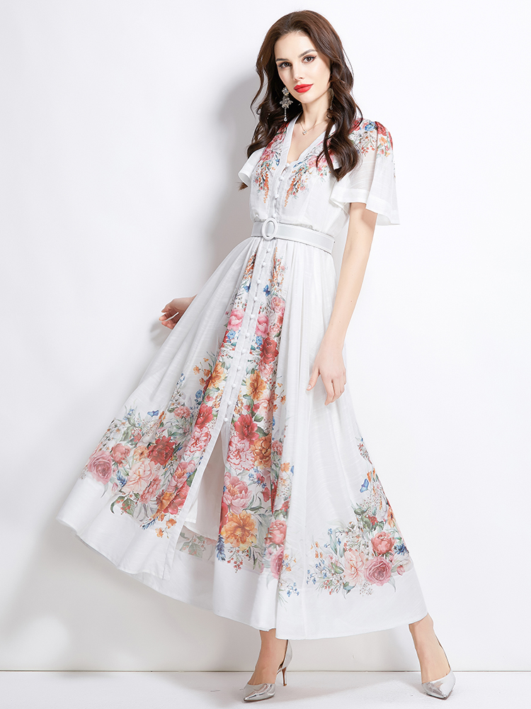 Long spring and summer short sleeve retro dress