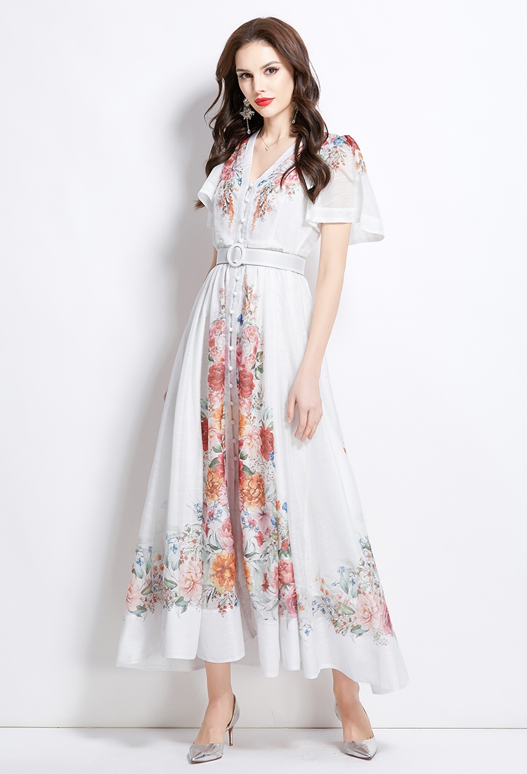 Long spring and summer short sleeve retro dress