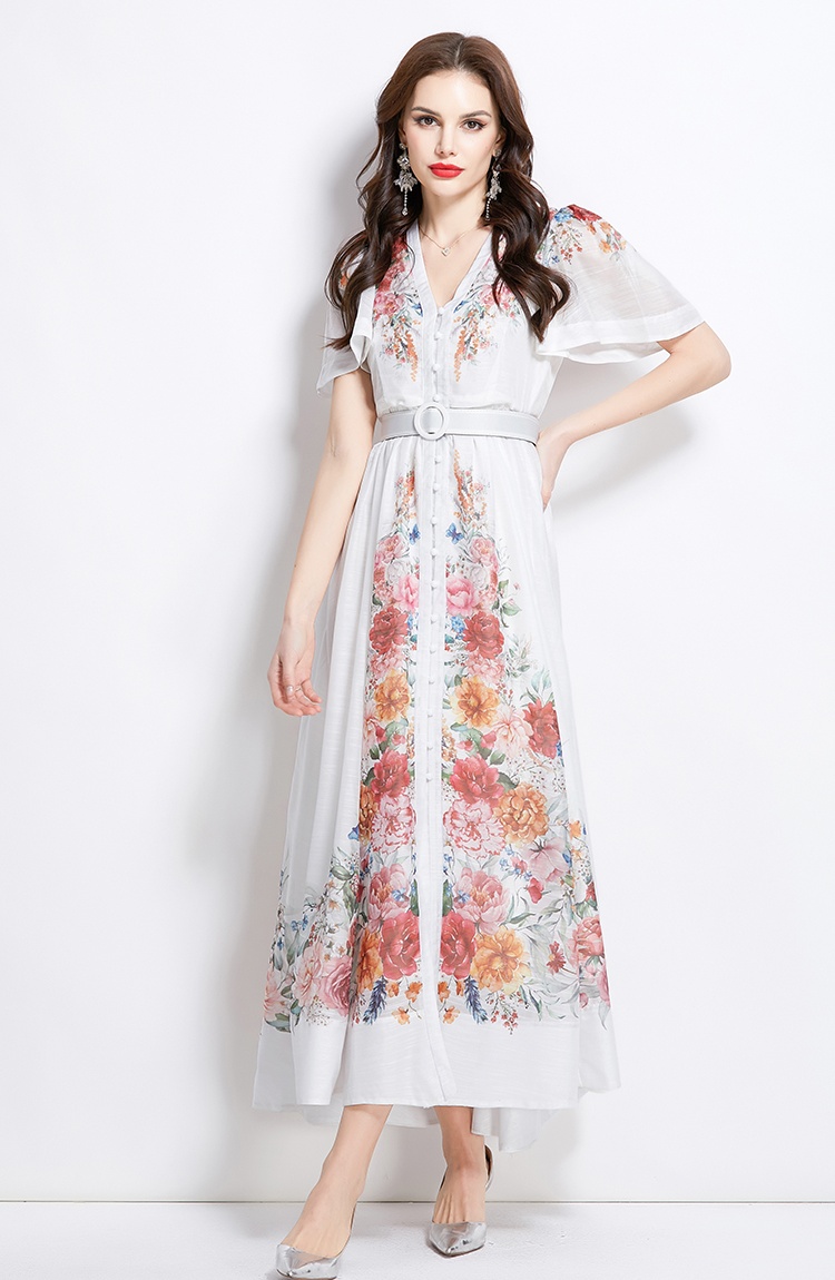 Long spring and summer short sleeve retro dress