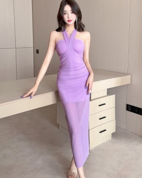 Slim enticement halter dress long retro long dress