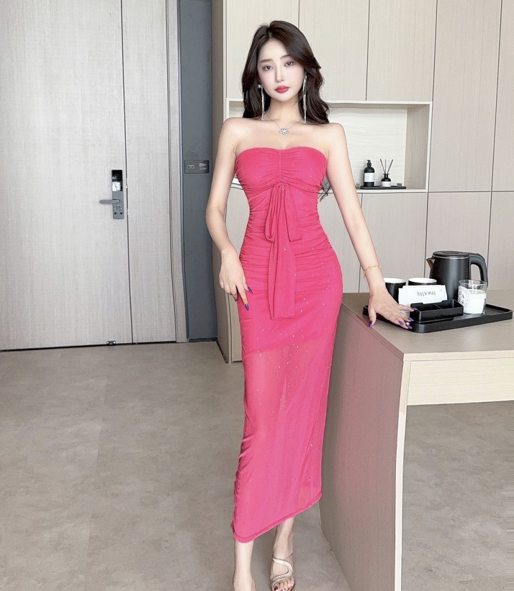 Slim enticement halter dress long retro long dress