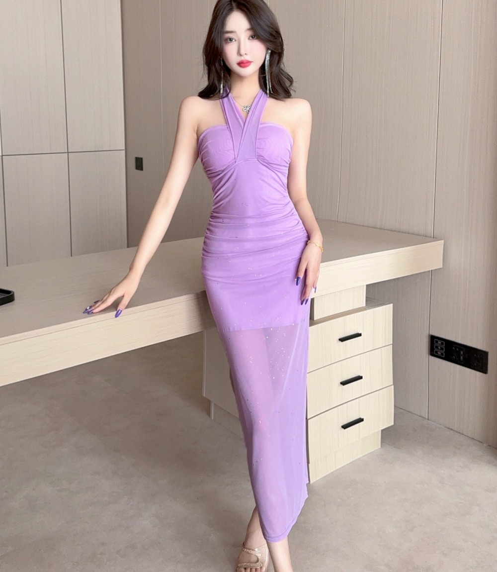 Slim enticement halter dress long retro long dress