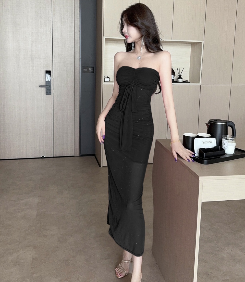 Slim enticement halter dress long retro long dress