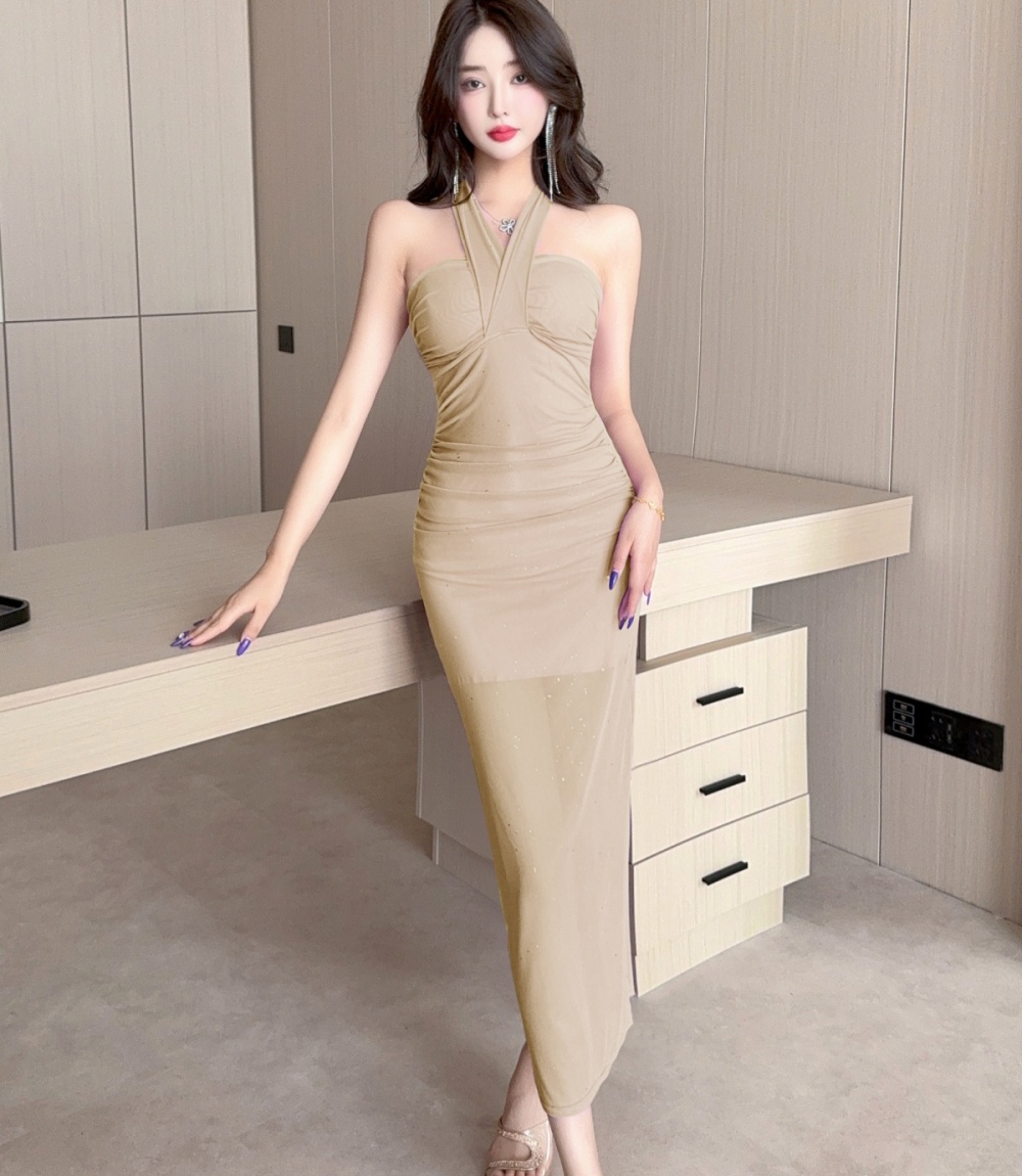 Slim enticement halter dress long retro long dress