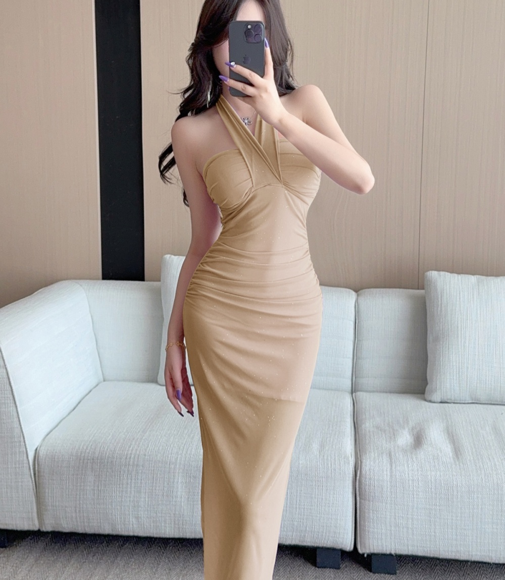 Slim enticement halter dress long retro long dress