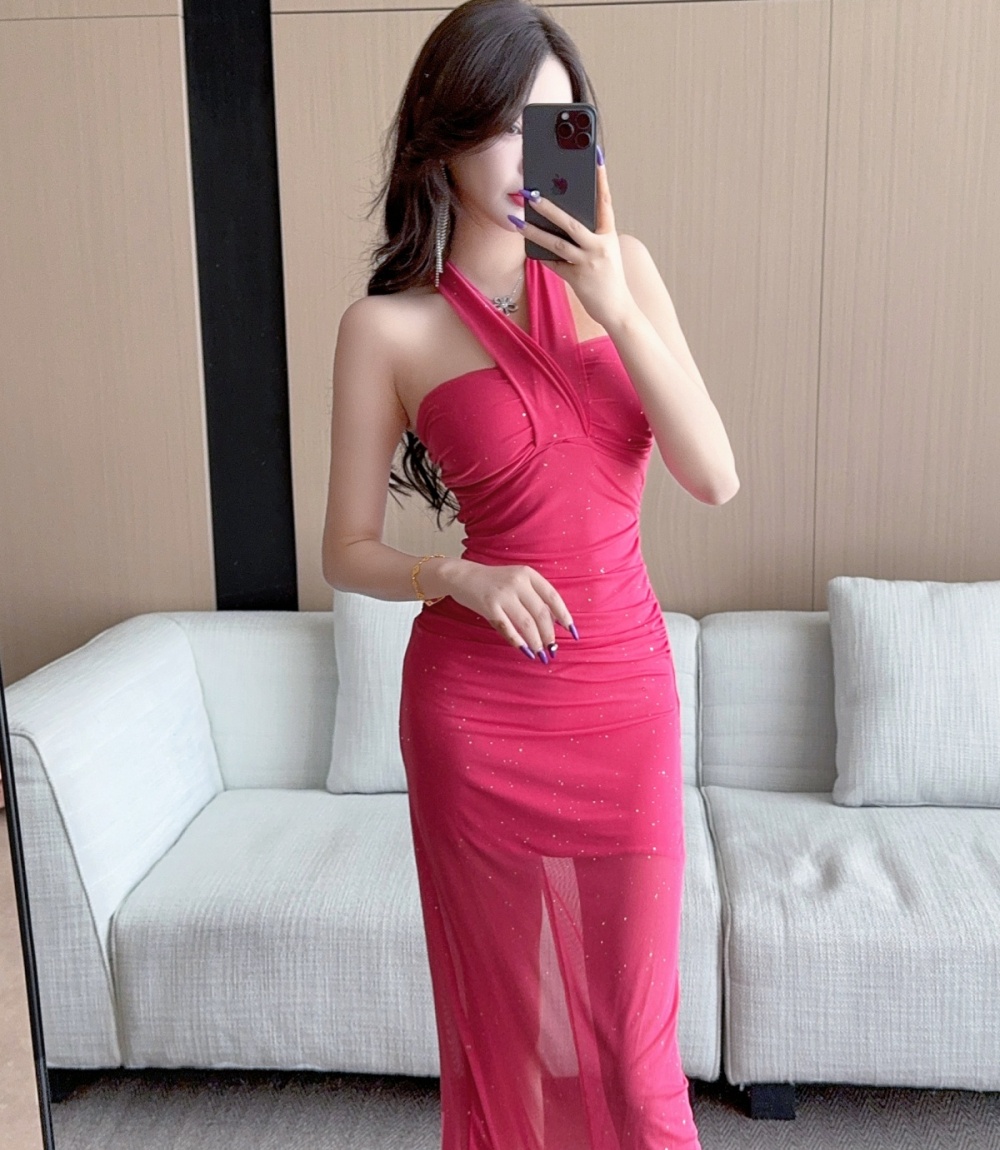 Slim enticement halter dress long retro long dress