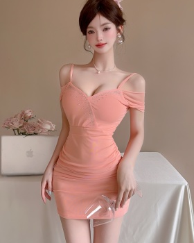 V-neck package hip gauze sexy slim tight strapless dress