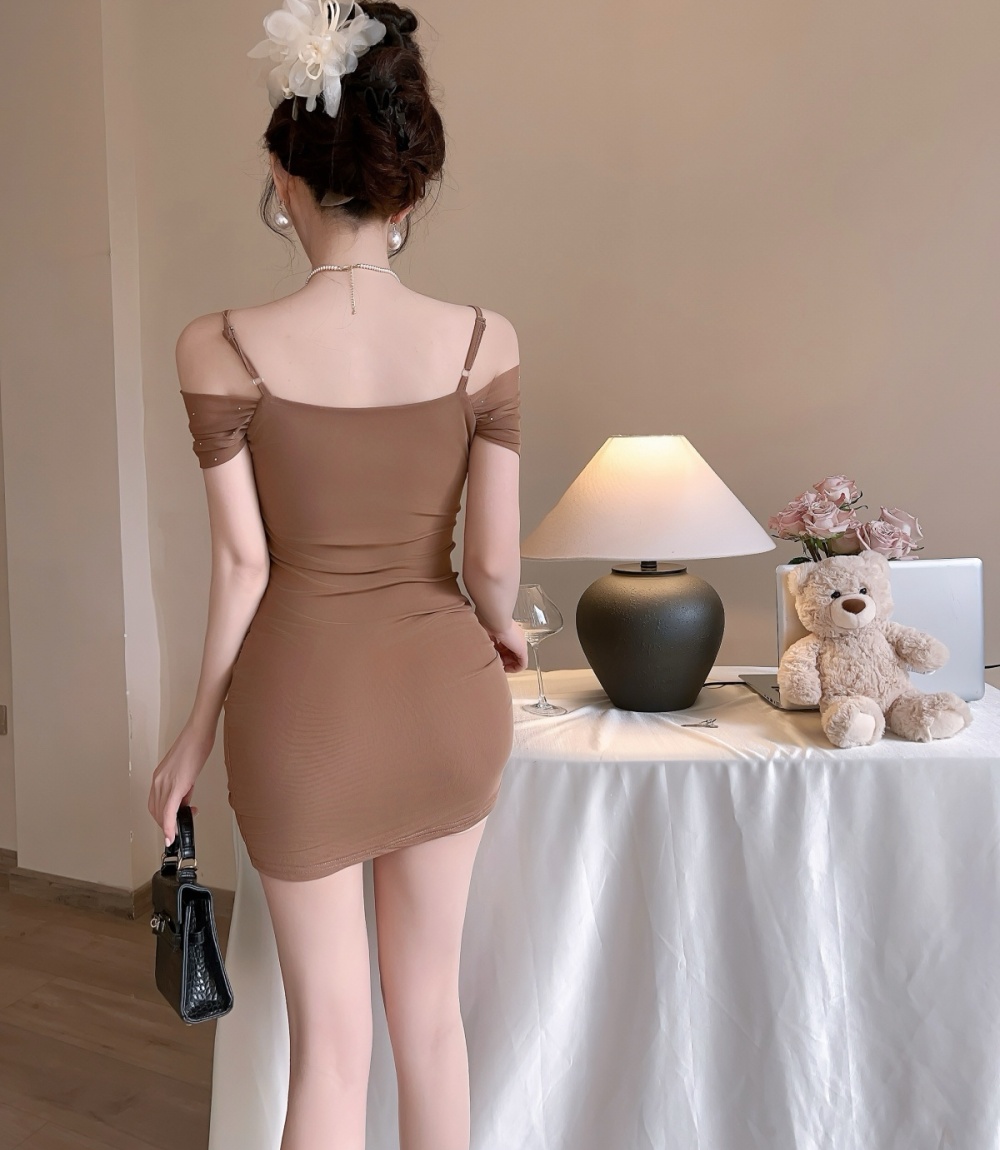 V-neck package hip gauze sexy slim tight strapless dress