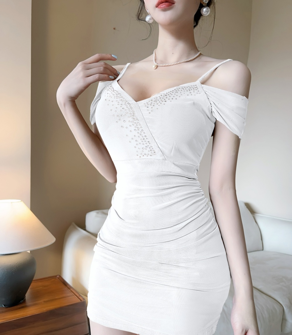 V-neck package hip gauze sexy slim tight strapless dress