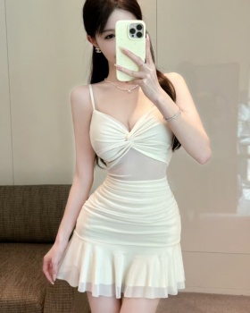 Tight sling gauze lotus leaf edges sexy dress