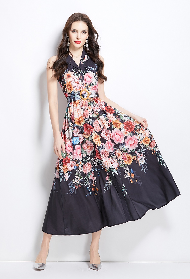 Long flowers shirt spring and summer vacation dress