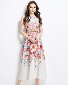 Long painting vacation dress flowers spring and summer shirt