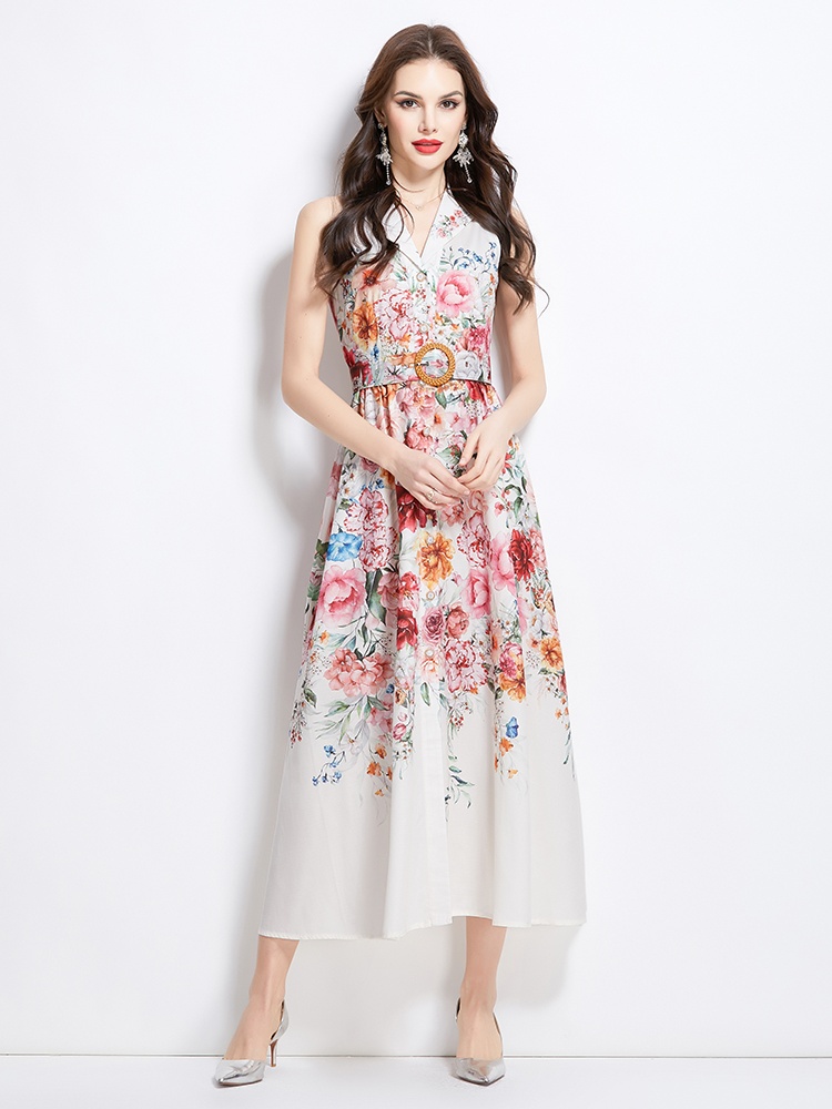 Long painting vacation dress flowers spring and summer shirt