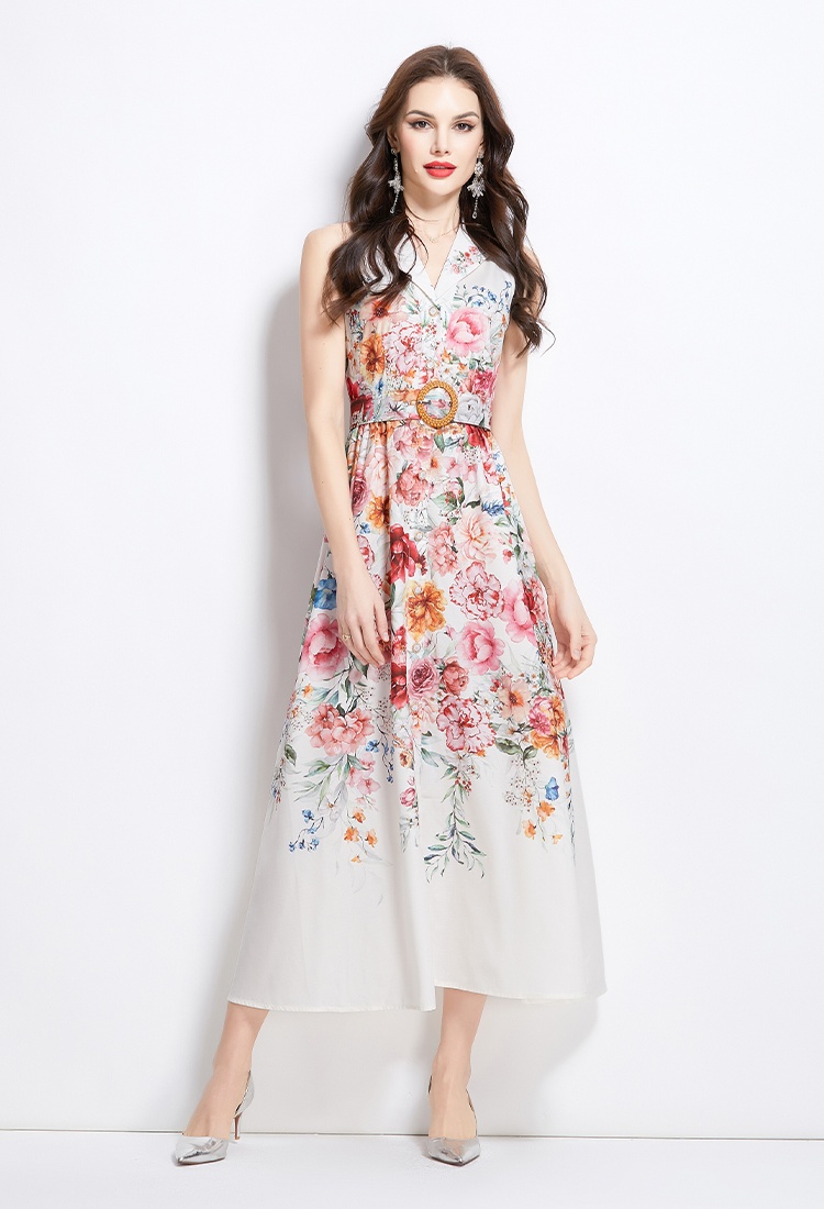 Long painting vacation dress flowers spring and summer shirt