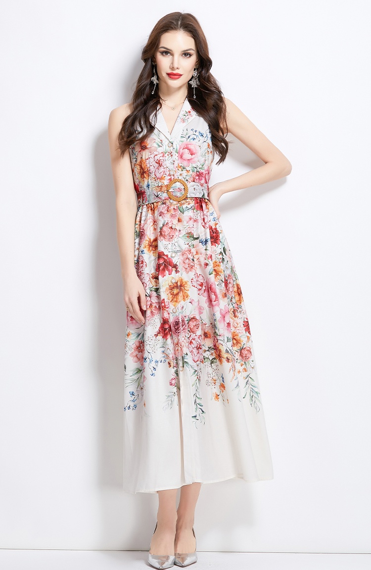 Long painting vacation dress flowers spring and summer shirt