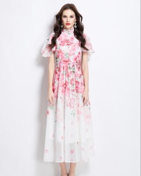 Colors floral spring and summer cstand collar dress