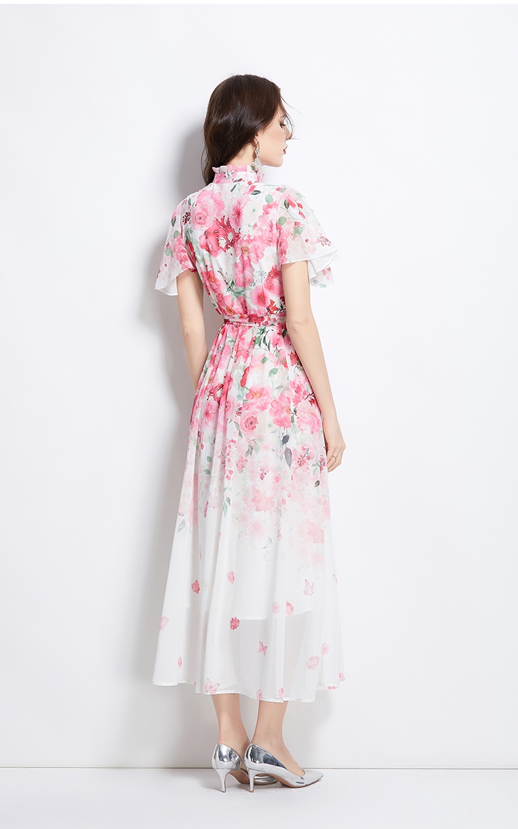 Colors floral spring and summer cstand collar dress