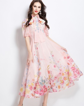 Long painting puff sleeve flowers spring and summer dress